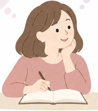 ノートを開いて自分の経験を考える女性のイラスト