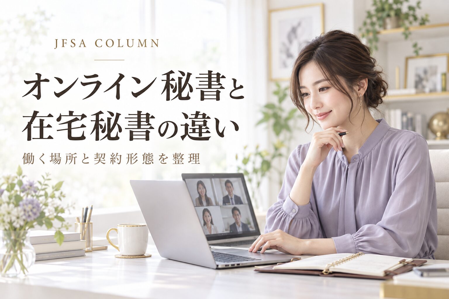オンライン秘書と在宅秘書の違い。働く場所と契約形態を整理するJFSAコラムの表紙